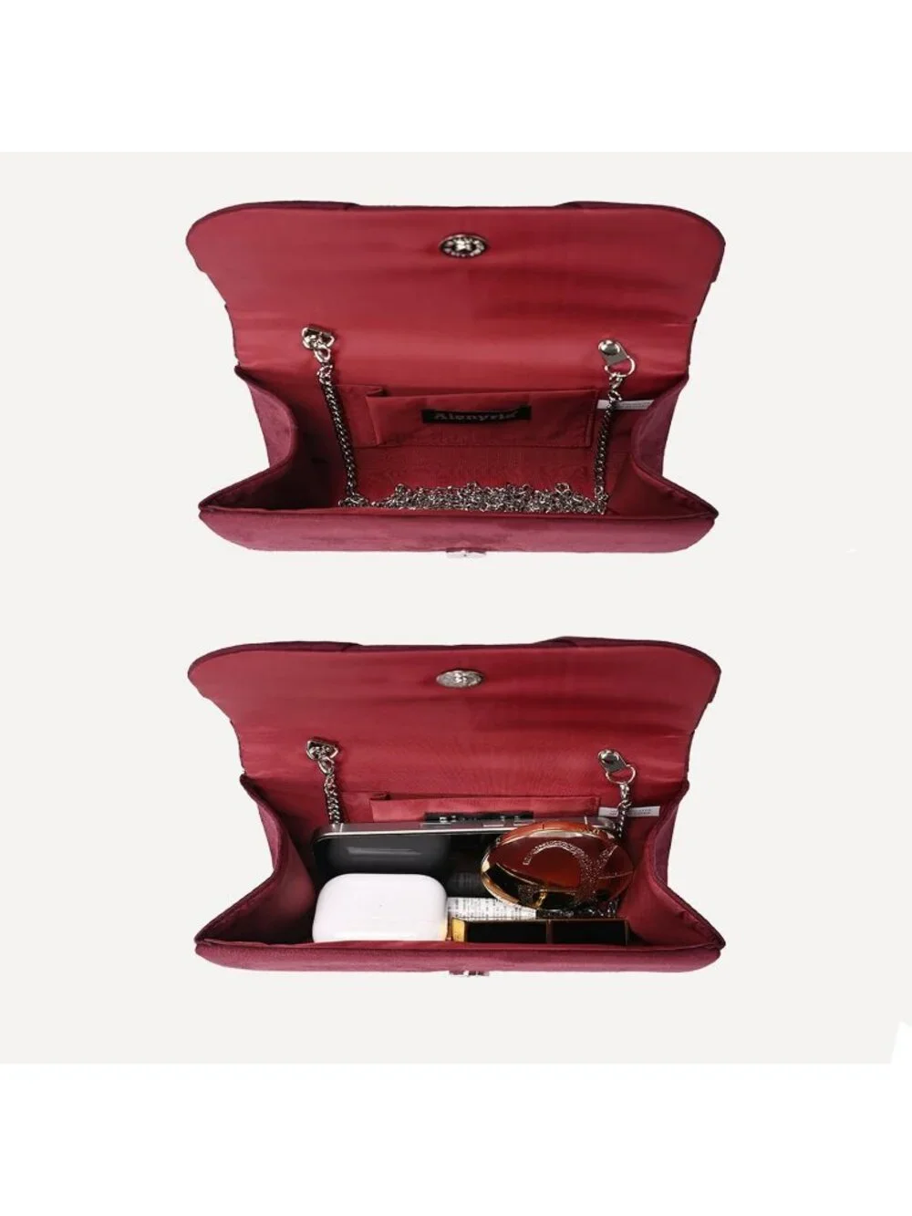 Women's Burgundy Faux Suede Pleated Bow Clutch Purse For With Strap Evening Bag